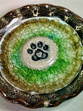 Down to Earth Pottery Dog Paw Trinket Dish Icon Series 4.5" Recycled Glass, CO